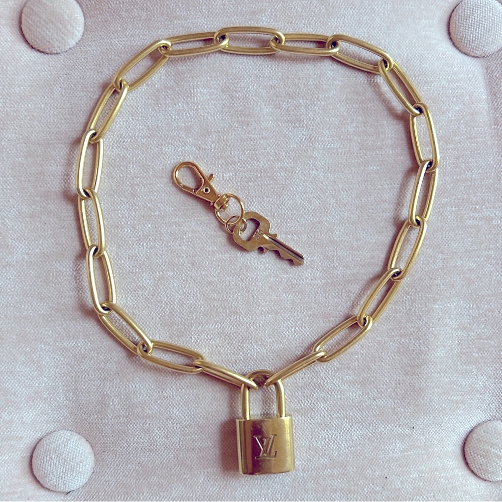 Louis Vuitton Padlock on Paperclip Necklace ~ New 17” Chain~ Key Included